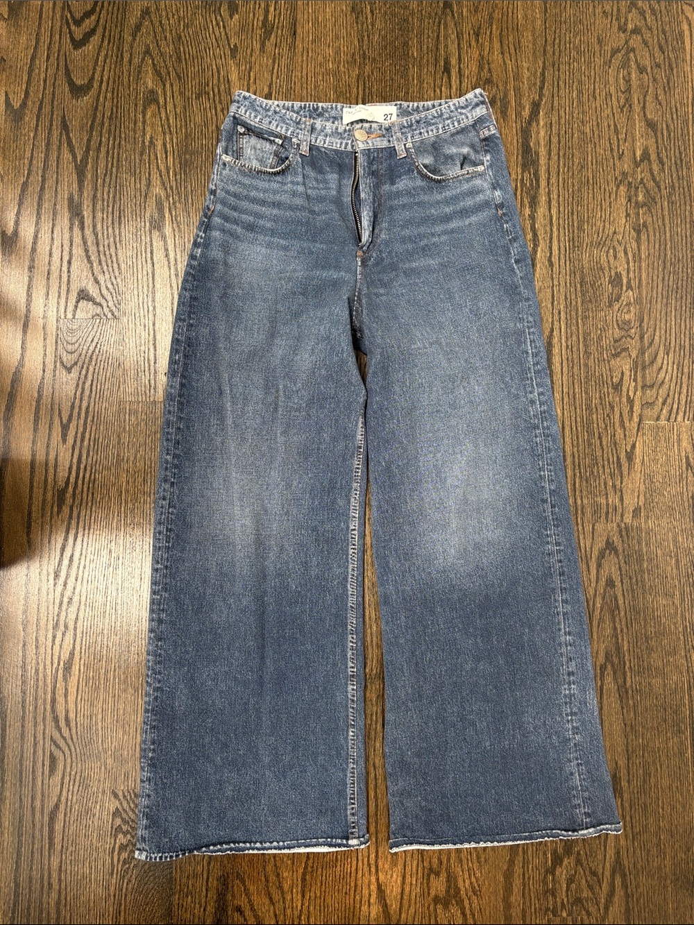rag & bone Medium Blue Wide-Leg Denim Jeans